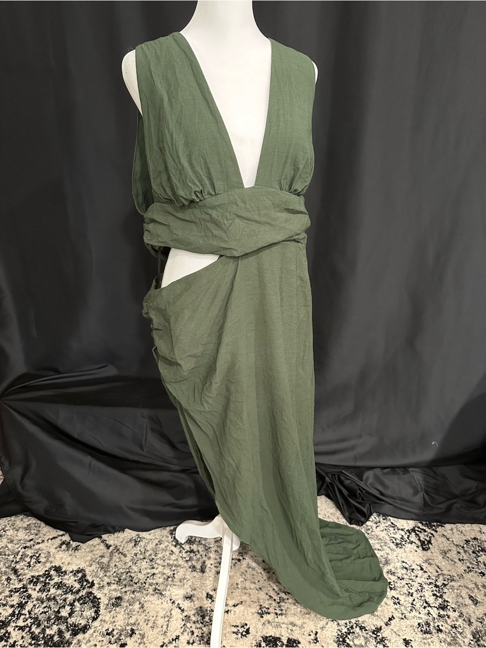 ASOS One-Shoulder Olive Green Draped Maxi Dress